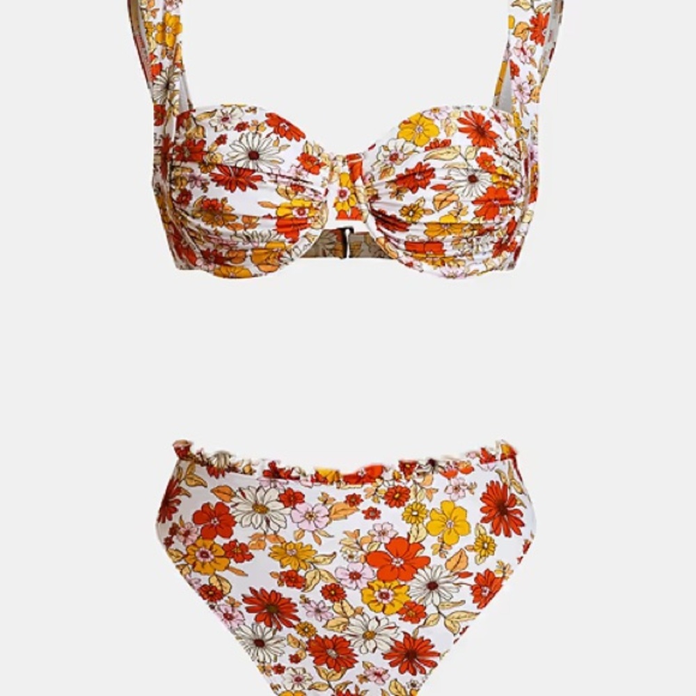 Floral Print Bikini Set - Orange and Red